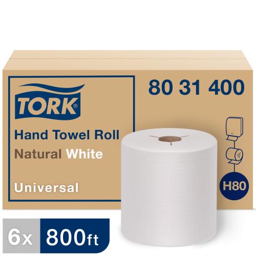 TORK HAND TOWEL ROLL NATURAL WHITE H80, 6" x 800' 8031400