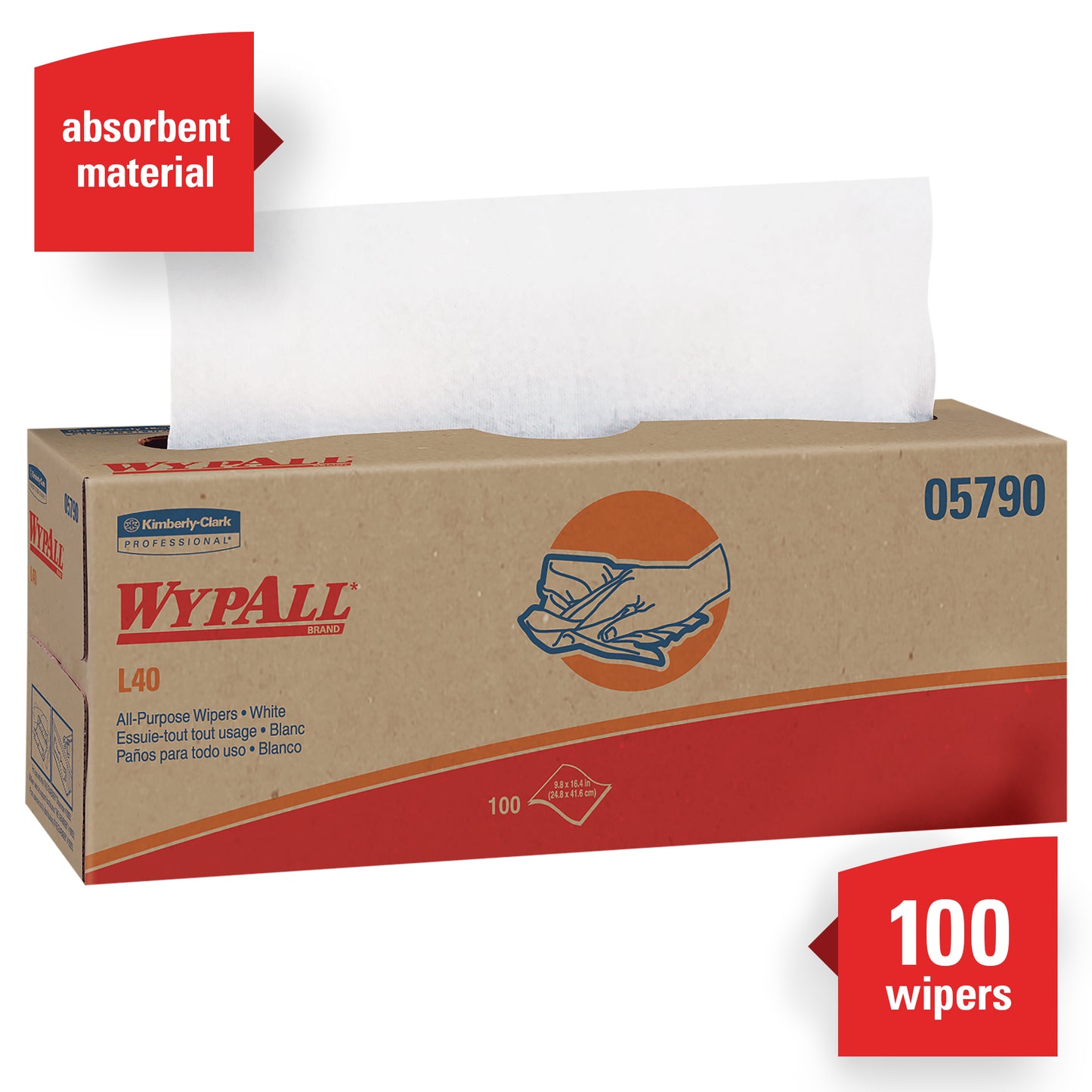 Wypall®L40 Double Re-Creped Absorbent Towels, Pop-Up Box White, 1/Cs/ 900
