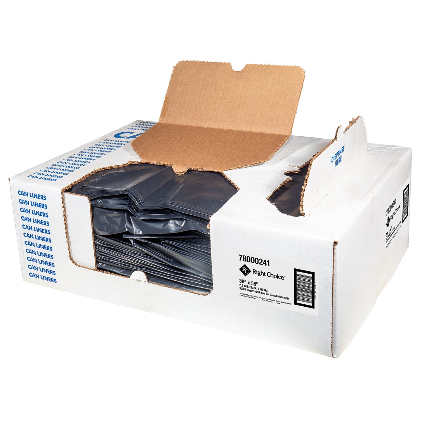 LLDPE (Repro) Can Liner Flat Pack, 38"X58", 60 Gal, 2.5 Mil