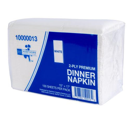 PREMIUM DINNER NAPKIN 2-PLY, 15" x 17", 1/8 FOLD, WHITE, 3000/CS