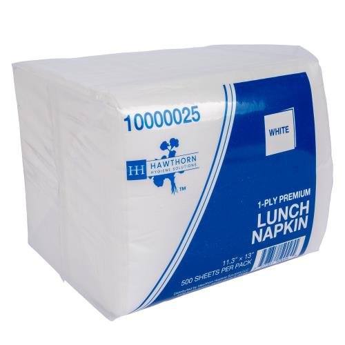 Premium Lunch Napkin 1-Ply, White, 11.3" x 13"