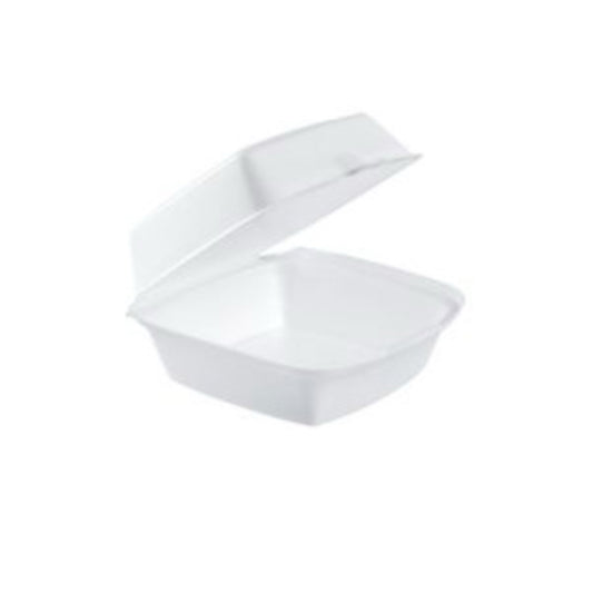 LARGE FOAM HINGED CONTAINER, WHITE, 6" x 6" x 3" 500 CS