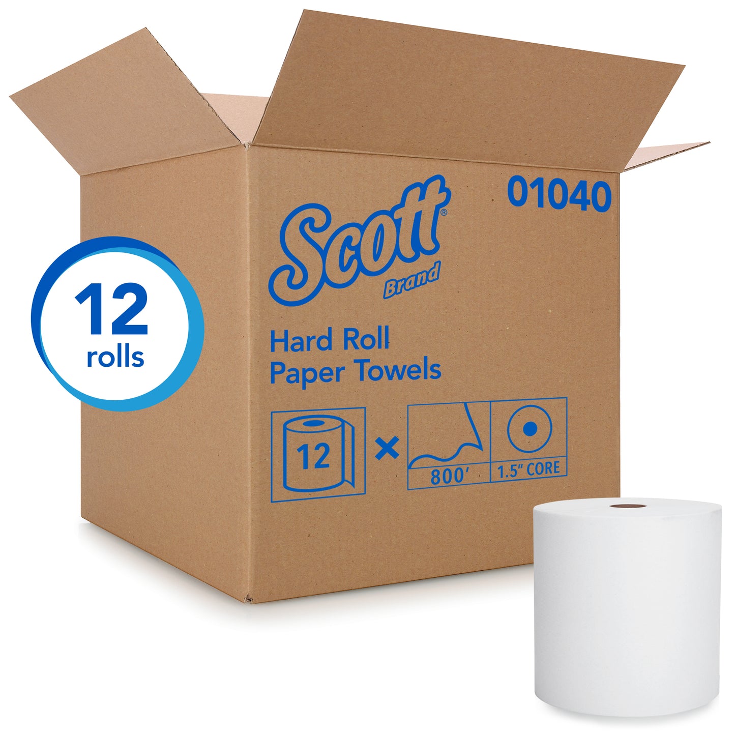 Scott® Essential Universal Hard Roll Towel, 1-Ply, White, 800', 12 Rolls/Case