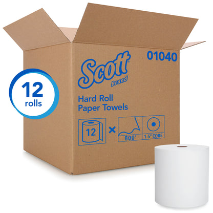 Scott® Essential Universal Hard Roll Towel, 1-Ply, White, 800', 12 Rolls/Case