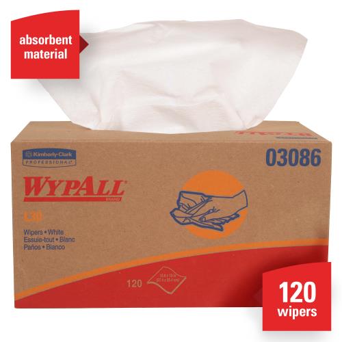 Wypall L30 Drc Towels (03086), Strong And Soft Wipes, Pop-Up Box, White, 10"X9.8"