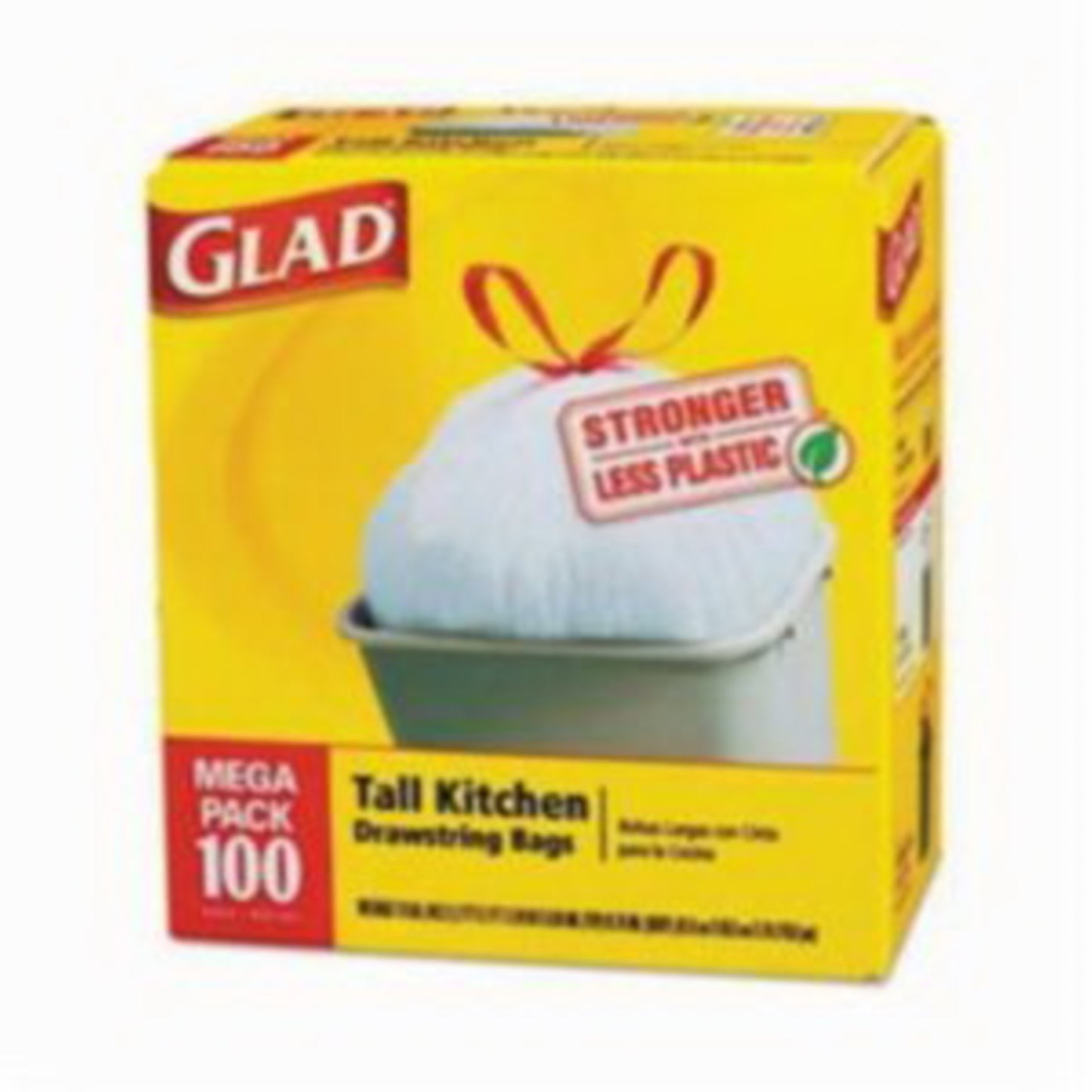 Glad® LLDPE Tall Kitchen Drawstring Bags, White, 13 Gal, 100/BX