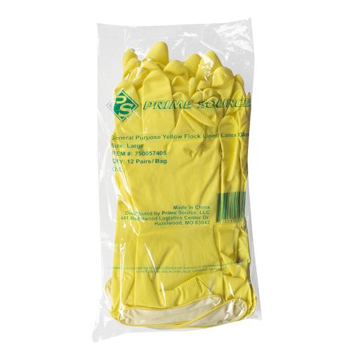 Prime Source® GENERAL PURPOSE FLOCKED LINED YELLOW LATEX GLOVE, LARGE