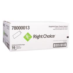 Right Choice™ PAPER SINGLEFOLD TOWEL, KRAFT, 1 PLY, 9" x 9.45"