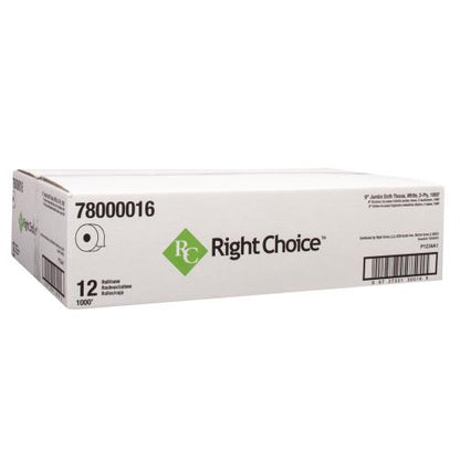 Right Choice ™ Paper JRT Toilet Tissue 2 Ply, White, Virgin Paper, 9" x 1000'