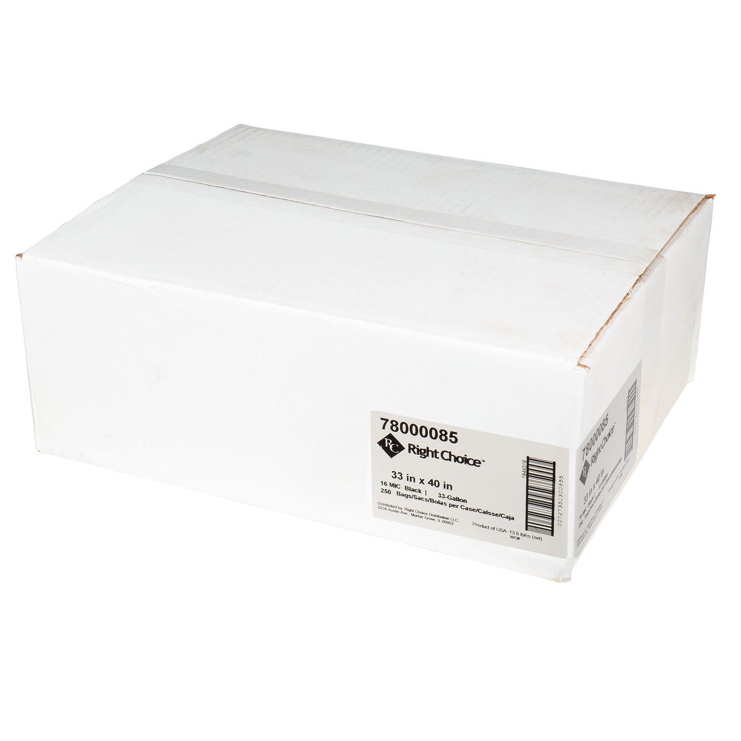 HDPE 33 GAL CAN LINER, ROLL, BLACK, 33" x 40", 16 mic, 250/CS