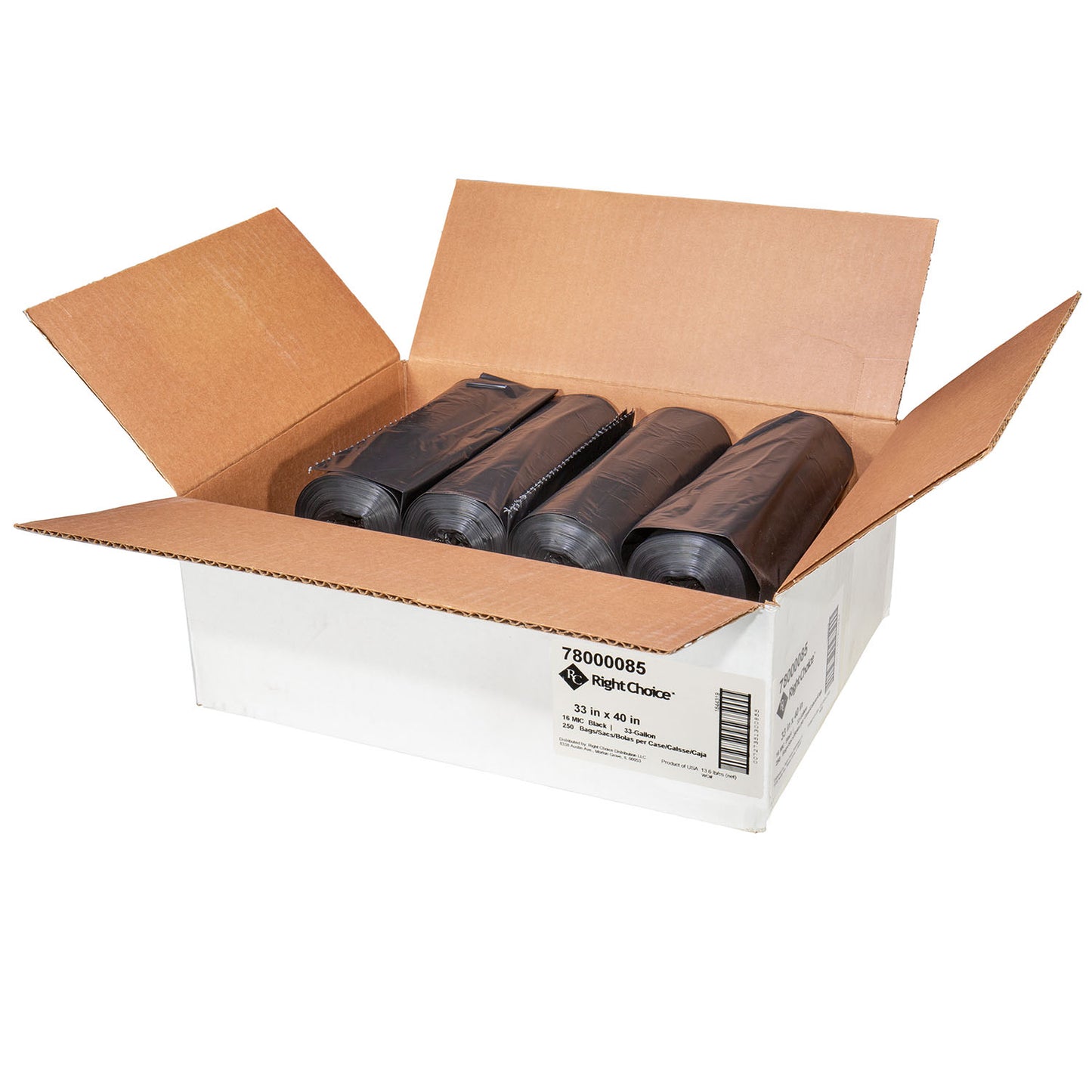 HDPE 33 GAL CAN LINER, ROLL, BLACK, 33" x 40", 16 mic, 250/CS