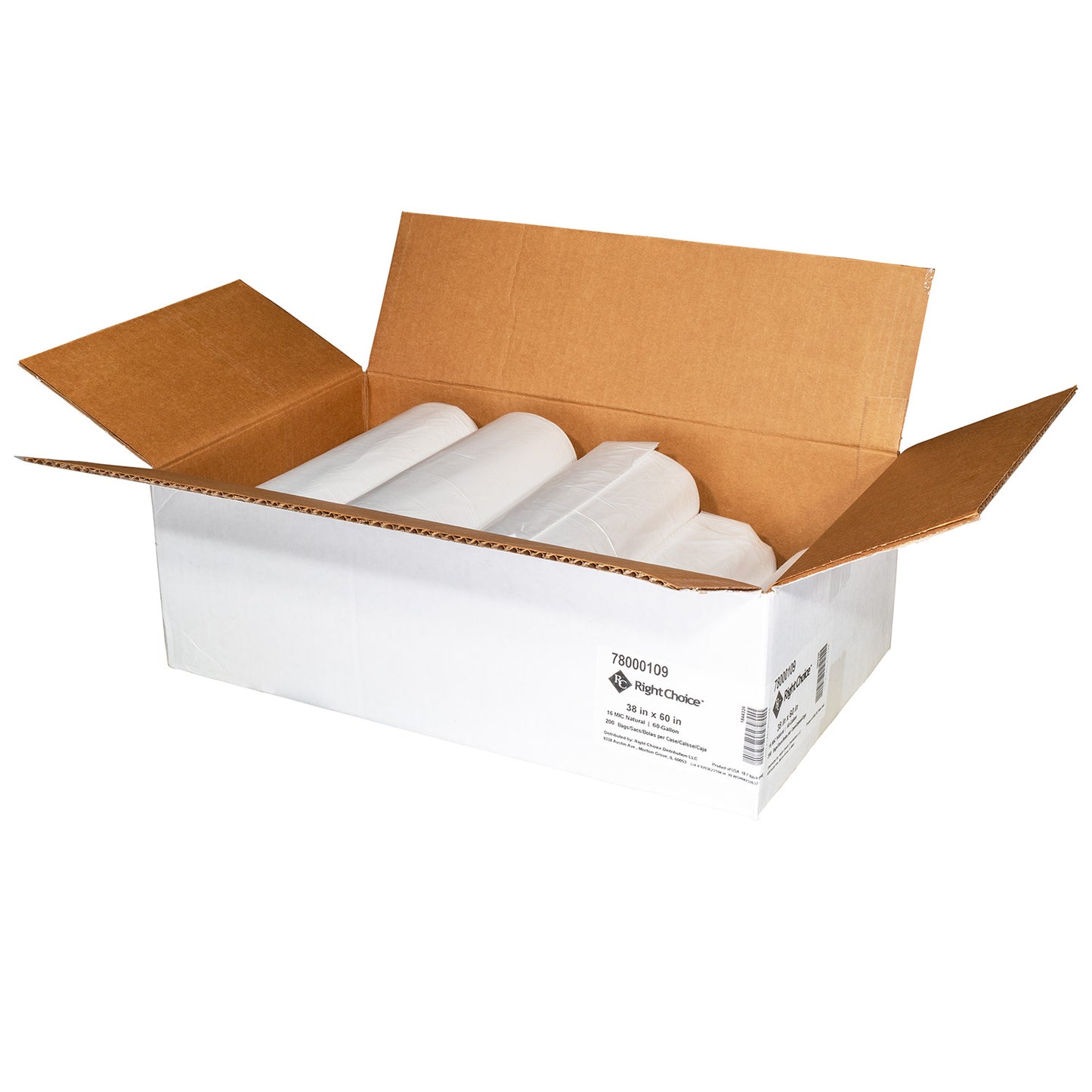 HDPE CAN LINER ROLL, NATURAL 60 Gal, 16 Mic, 38" x 60"