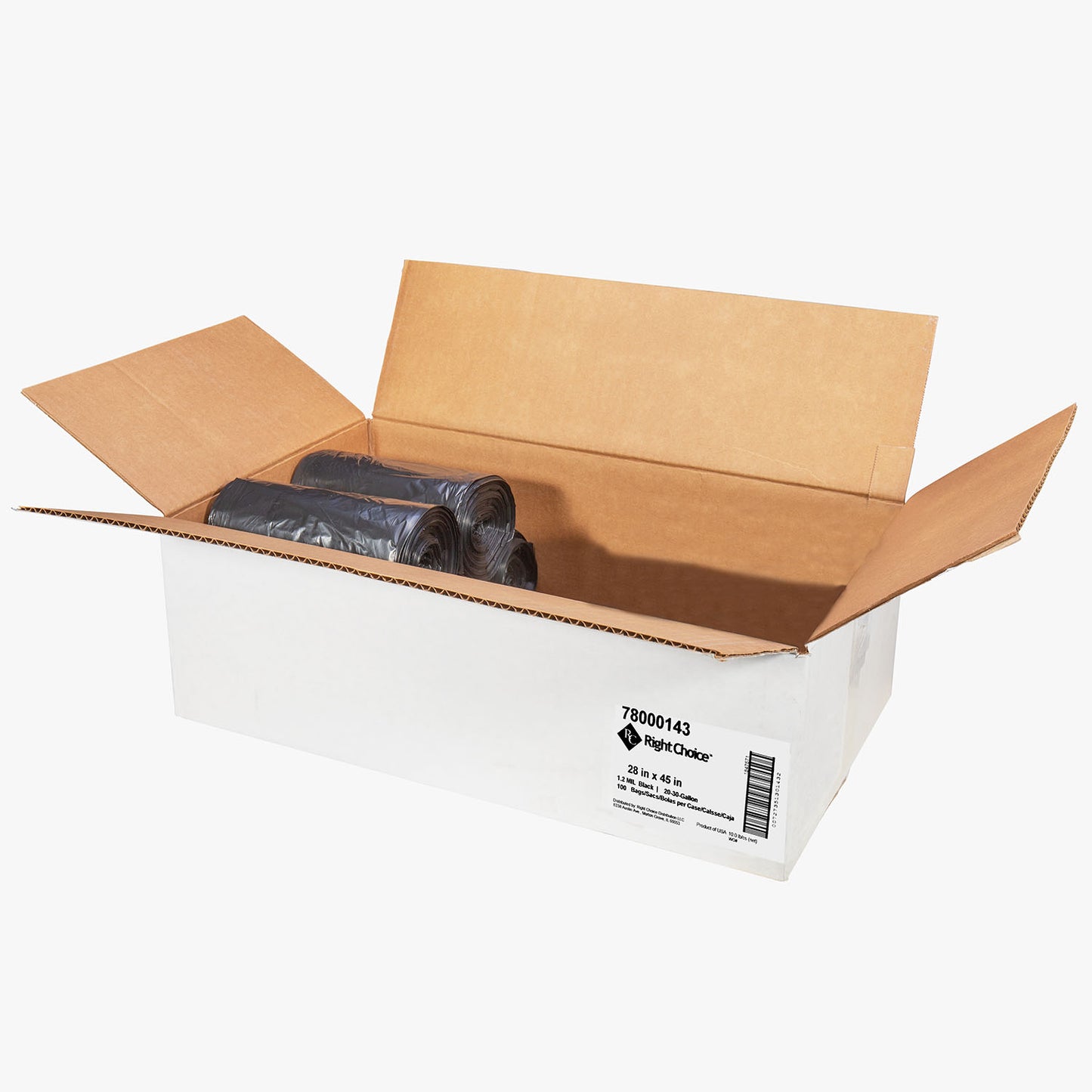 Right Choice™ LDPE 20/30-GAL CAN LINER ROLL, BLACK, 28" x 45", 1.2mil