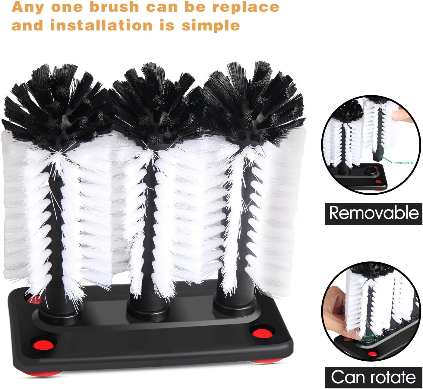 GLASS WASHER BASE, 3 BRUSH W/BASE, 1/EA