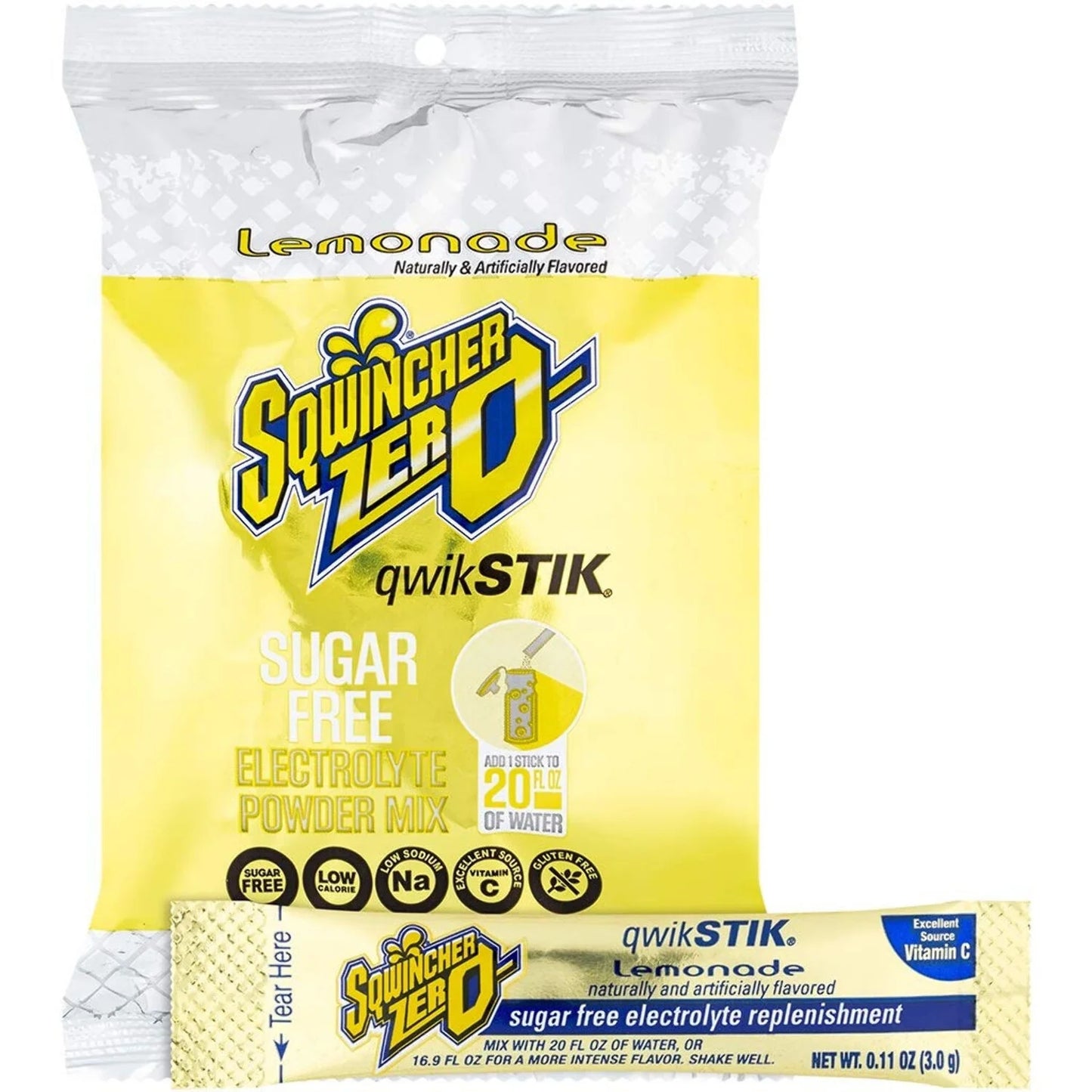 SQWINCHER ZERO QWIK STICK, LEMONADE, 50/BAG